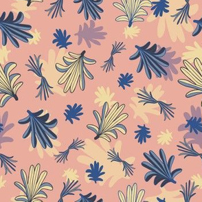 (small scale) violet blue pink tropical palm leaves
