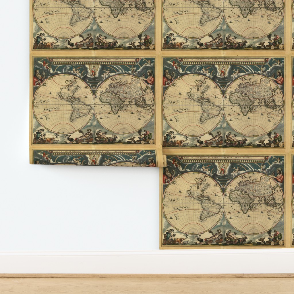 1664 World Map By Blaeu Wallpaper | Spoonflower