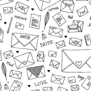 Sweet love letters for valentine's day enveloppes post illustration monochrome black and white