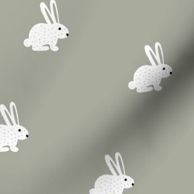 Sweet little boho bunny illustration adorable white baby rabbit eucalyptus green 