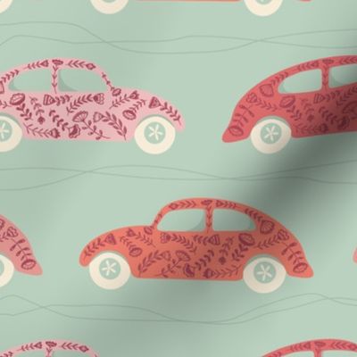 Motor Blooms | Medium Scale | Retro Pink Cars