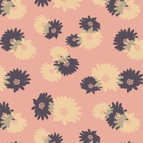 (small scale) pastel pink violet yellow daisies flowers meadow seamless pattern