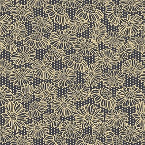 yellow gray camomiles daisies textured seamless pattern