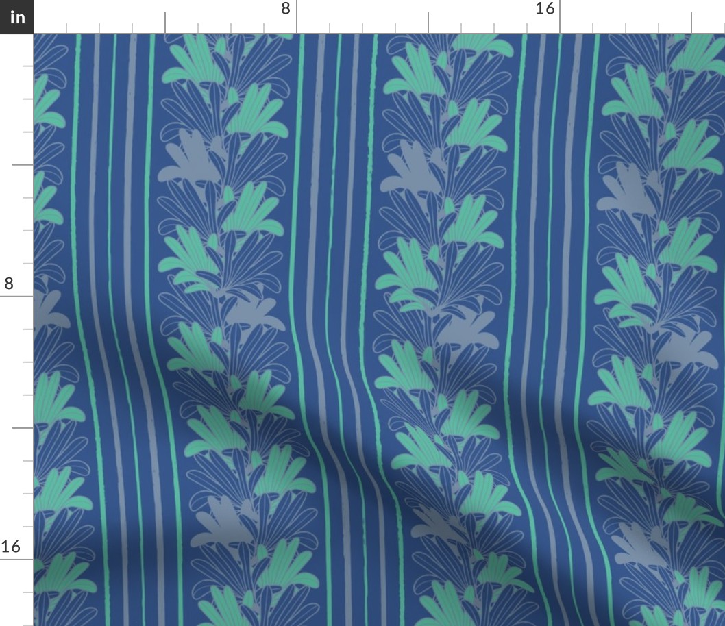 (small scale) palm leaves yellow navy blue tropical striped