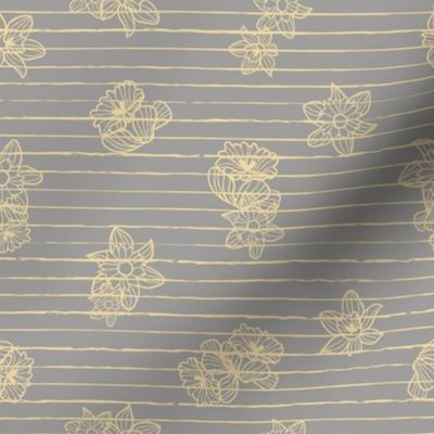 (small scale) stripes daffodils grey gold yellow seamless pattern