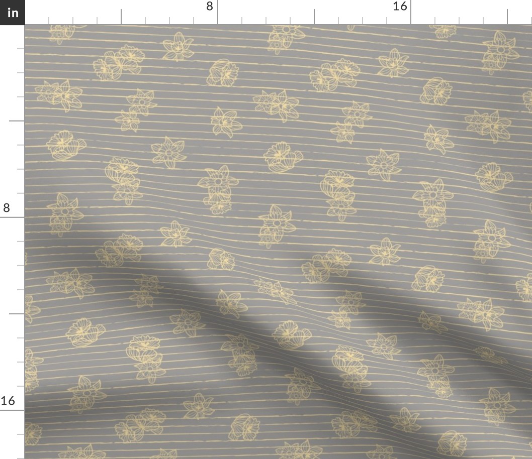 (small scale) stripes daffodils grey gold yellow seamless pattern