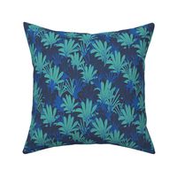 blue green tropical palm leaves