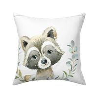 18” Nature Trails Raccoon Pillow Front with dotted cutting lines