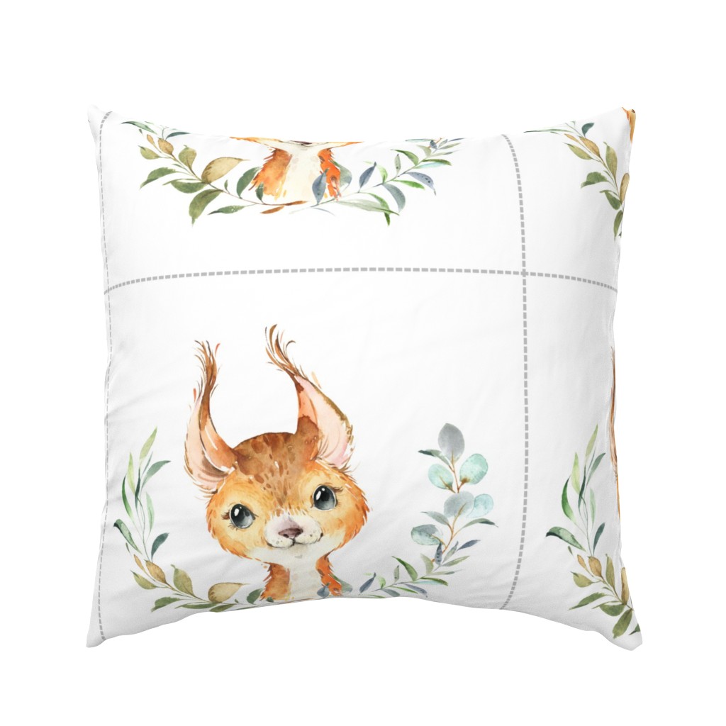 18” Nature Trails Squirrel Pillow Front with dotted cutting lines