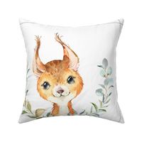 18” Nature Trails Squirrel Pillow Front with dotted cutting lines