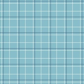 4-Square Plaid - Teal, Blue and White