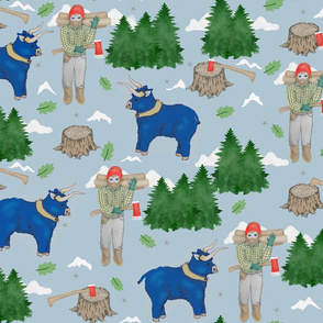 Forest Lumberjacks And Oxen