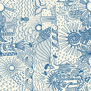 Hawaiian Toile Blue - Rotated