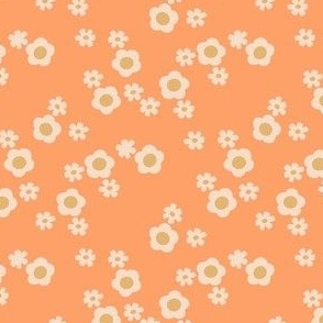 SMALL retro flowers  fabric- boho hippie girls sweet daisies tangerine vanilla ochre