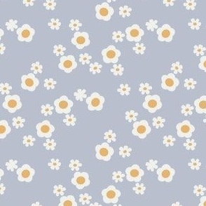 SMALL retro flowers  fabric- boho hippie girls sweet daisies gray dawn sfx4106