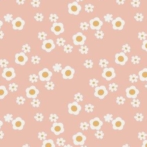 SMALL retro flowers  fabric- boho hippie girls sweet daisies pale blush sfx1331