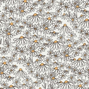 MEDIUM daisy fields fabric - hand-drawn boho hippie flowers  repeat pattern fabric - snow sfx0602