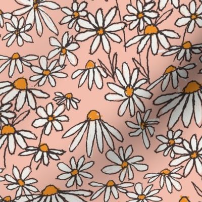 LARGE  daisy fields fabric - hand-drawn boho hippie flowers  repeat pattern fabric -  SFX1331pale blush