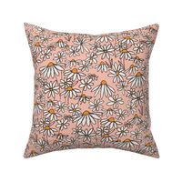 LARGE  daisy fields fabric - hand-drawn boho hippie flowers  repeat pattern fabric -  SFX1331pale blush