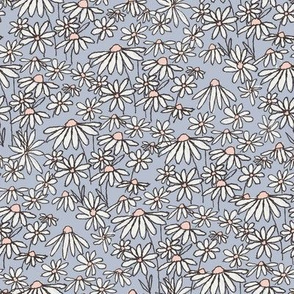 MEDIUM  daisy fields fabric - hand-drawn boho hippie flowers  repeat pattern fabric -  SFX4106gray dawn