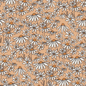 LARGE  daisy fields fabric - hand-drawn boho hippie flowers  repeat pattern fabric -  SFX1143honey