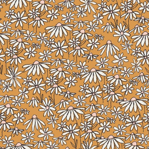 LARGE  daisy fields fabric - hand-drawn boho hippie flowers  repeat pattern fabric -  SFX1144 oak leaf