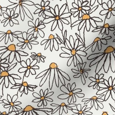 LARGE  daisy fields fabric - hand-drawn boho hippie flowers  repeat pattern fabric - SFX0602 snow