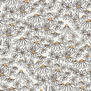 LARGE  daisy fields fabric - hand-drawn boho hippie flowers  repeat pattern fabric - SFX0602 snow