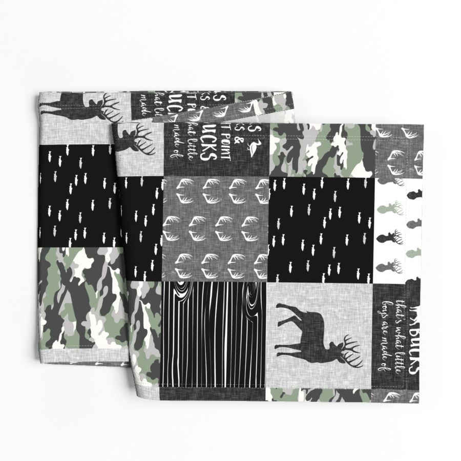 Ducks, Trucks, and Eight Point bucks - patchwork - woodland wholecloth - sage and grey - C21