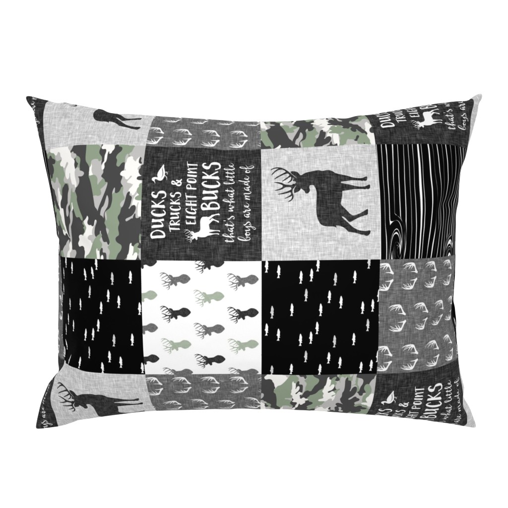 Ducks, Trucks, and Eight Point bucks - patchwork - woodland wholecloth - sage and grey - (90)  C21