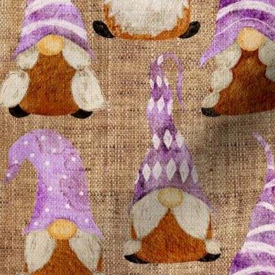Purple Gnomes on Burlap - medium scale