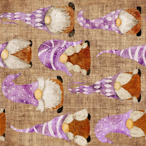 Purple Gnomes on Burlap Rotated - large scale