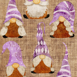 Purple Gnomes on Burlap - large scale