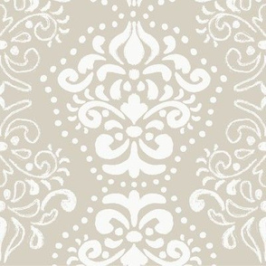 Hand painted DAMASK - Beige & off white