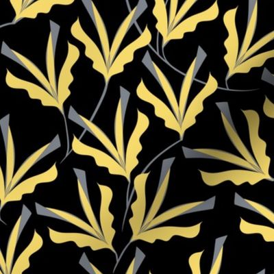 Art Deco Flowers .Yellow _ Gray