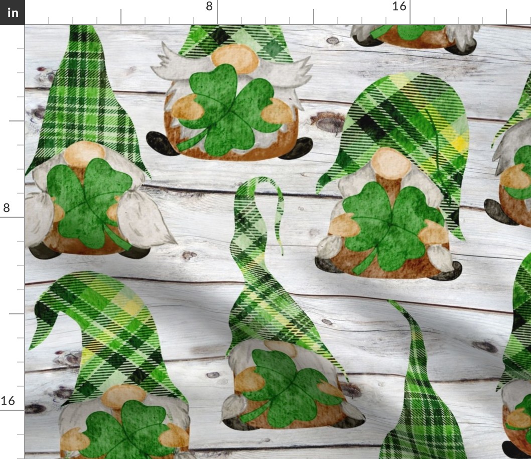 Lucky Four Leaf Clover Gnomes on Shiplap - large scale
