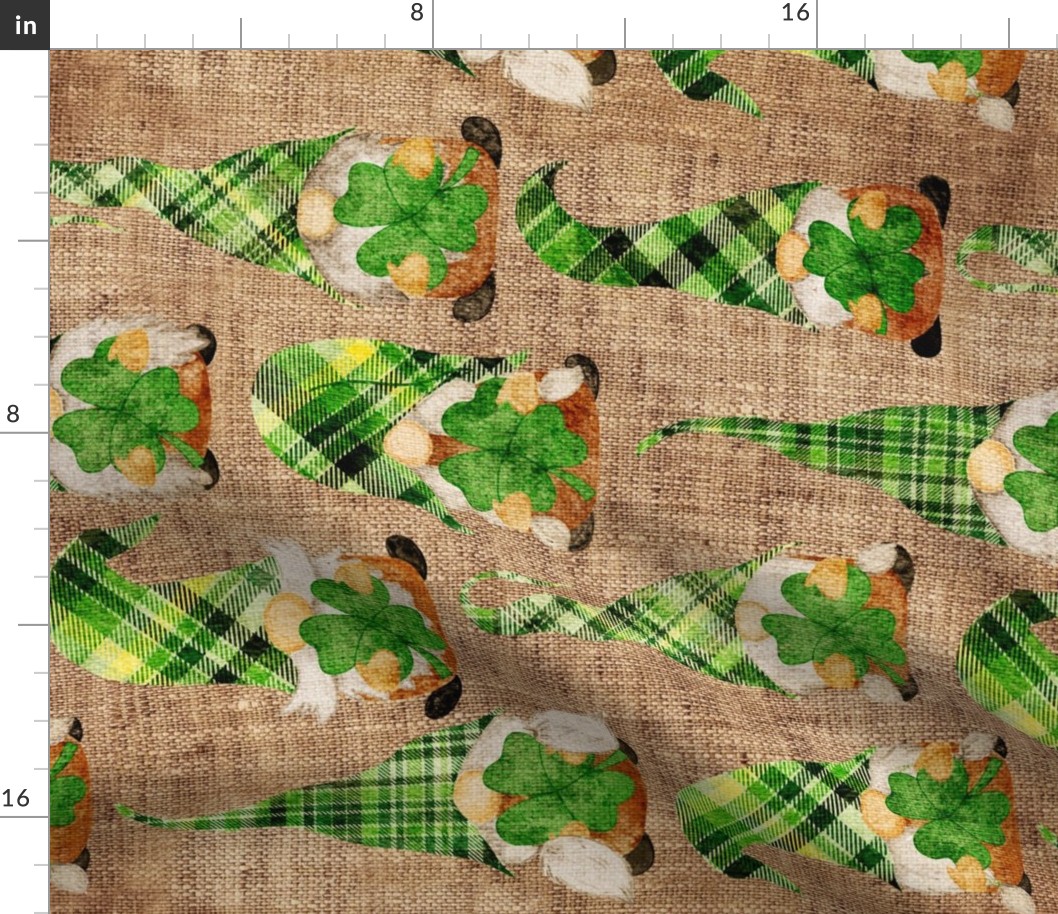 Lucky Four Leaf Clover Gnomes on Burlap Rotated - large scale