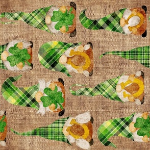 Lucky Gnomes with Horseshoes and Clover on Burlap Rotated - large scale