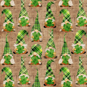 Lucky Four Leaf Clover Gnomes on Burlap - medium scale