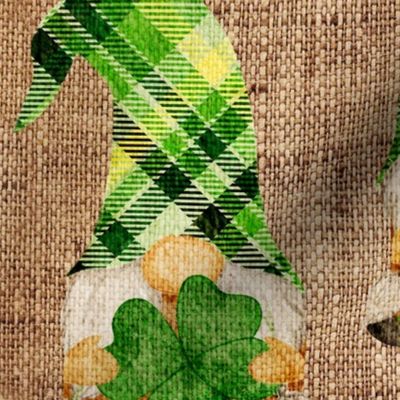 Lucky Four Leaf Clover Gnomes on Burlap - large scale