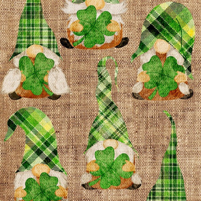 Lucky Four Leaf Clover Gnomes on Burlap - large scale