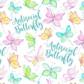 Small-Medium Scale Antisocial Butterfly Funny Sarcastic Watercolor Butterflies on White