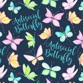 Small-Medium Scale Antisocial Butterfly Funny Sarcastic Watercolor Butterflies on Navy