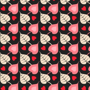 Hearts and Leaves Trellis- Valentine Lattice- Charcoal Salmon Pink Red Eggshell White- Regular Scale