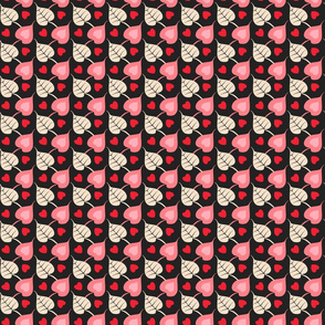 Hearts and Leaves Trellis- Valentine Lattice- Charcoal Salmon Pink Red Wheat- Small Scale