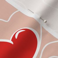 Street de Love-  Connected Hearts Line Art- Rose Quartz Red White- Regular Scale