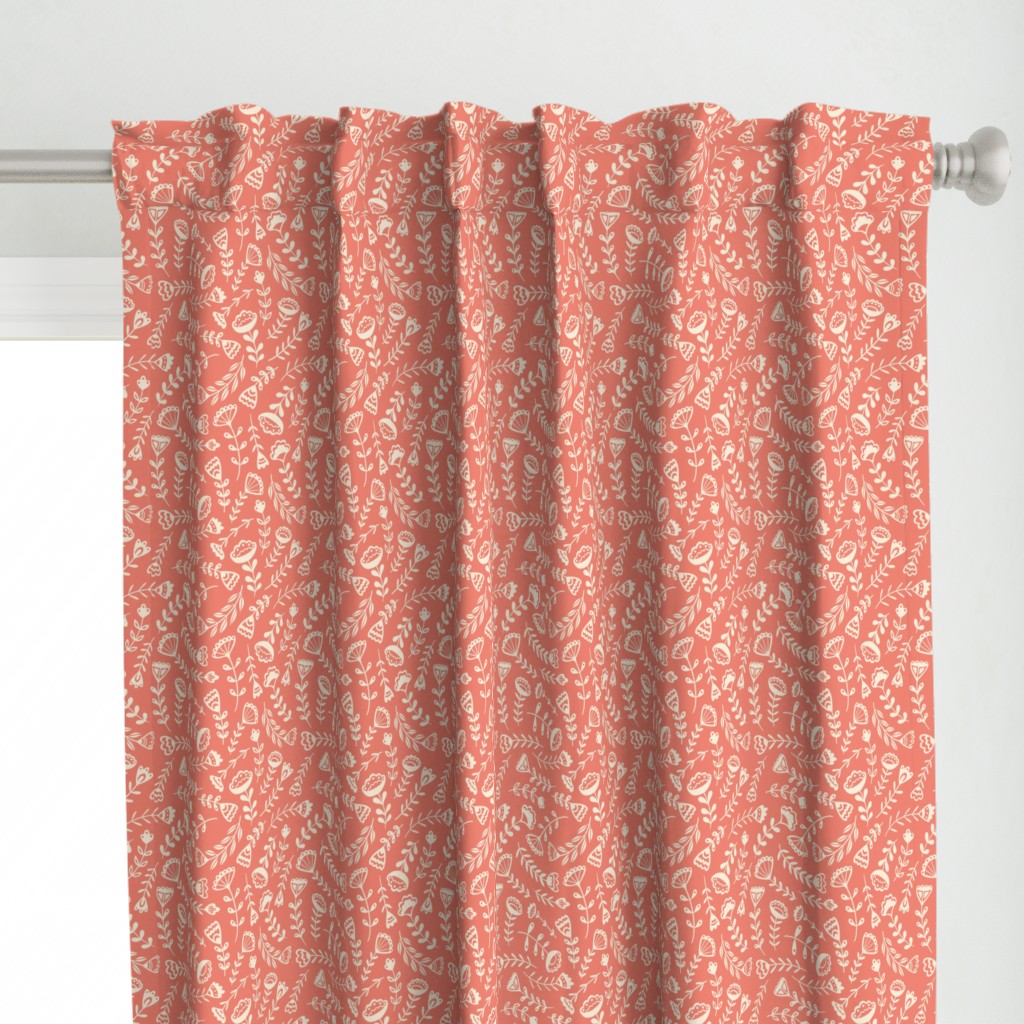 Tossed Folk Floral | Medium Scale | Coral