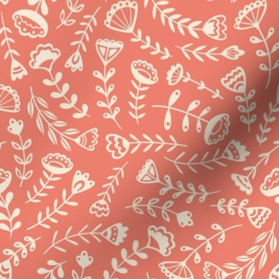 Tossed Folk Floral | Medium Scale | Coral