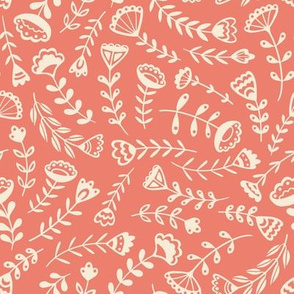 Tossed Folk Floral | Medium Scale | Coral