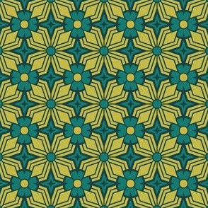 Midcentury Modern Retro Geometric | Small Scale | Teal Chartreuse